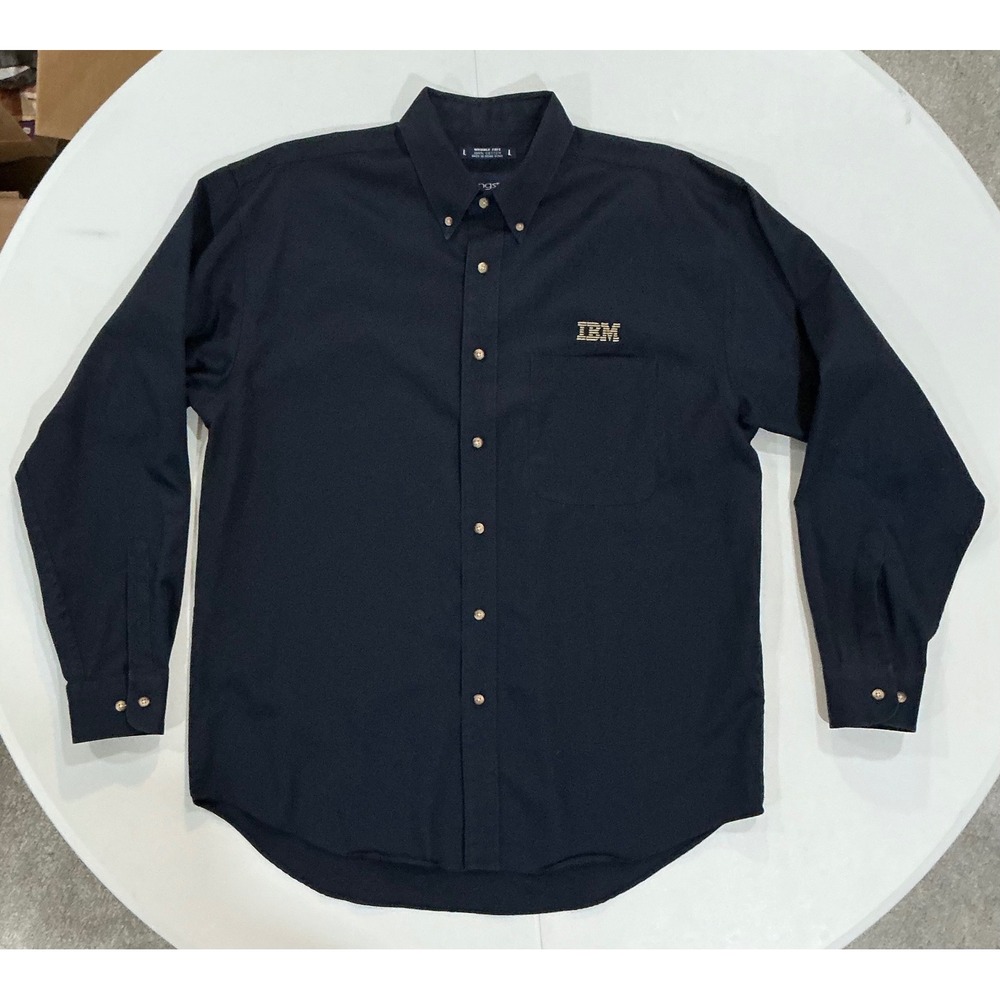 VTG 90s Swingster IBM Tech Button Down Shirt Mens‎ L Navy Blue Cotton Office